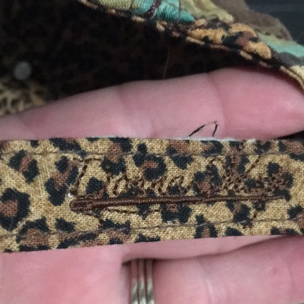 Patchwork teal brown cream adjustable back floral animal print ballcap